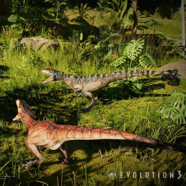 knight_Steve_'s tweet photo. JWE 3 consider the red JW Rebirth raptor variant to be the male while the grey striped raptor to be female, do you guys consider this canon or not? https://t.co/c0BJmBS3Pt