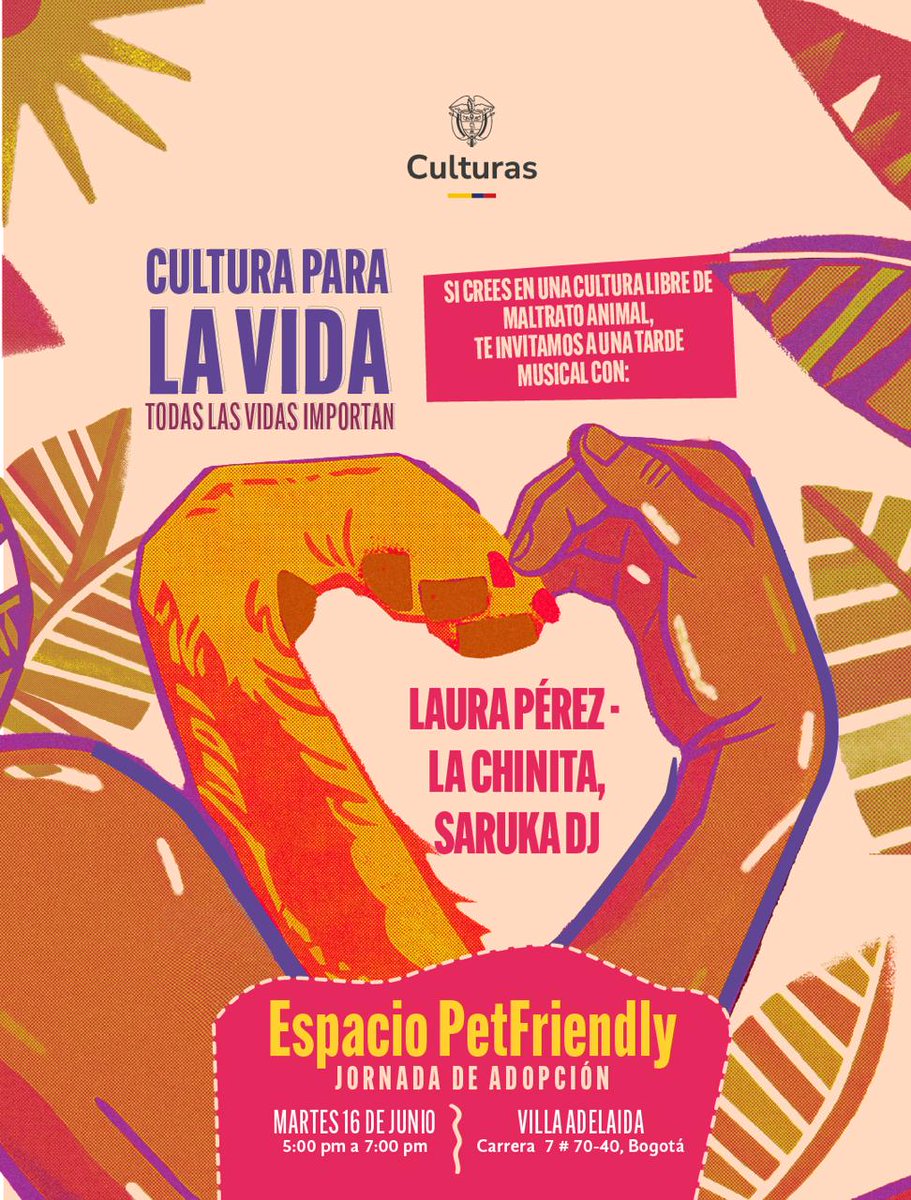 EspSinAnimales's tweet photo. #Agéndate
@mincultura invita a una jornada musical para generar conciencia colectiva sobre la convivencia interespecie. Por el respeto, la protección y el bienestar animal✨. 

¡Estamos preparando un anuncio importante sobre la Ley No Más Olé! 🐂 🐎🐔  

#CulturaParaLaVida https://t.co/OzJDGIi608