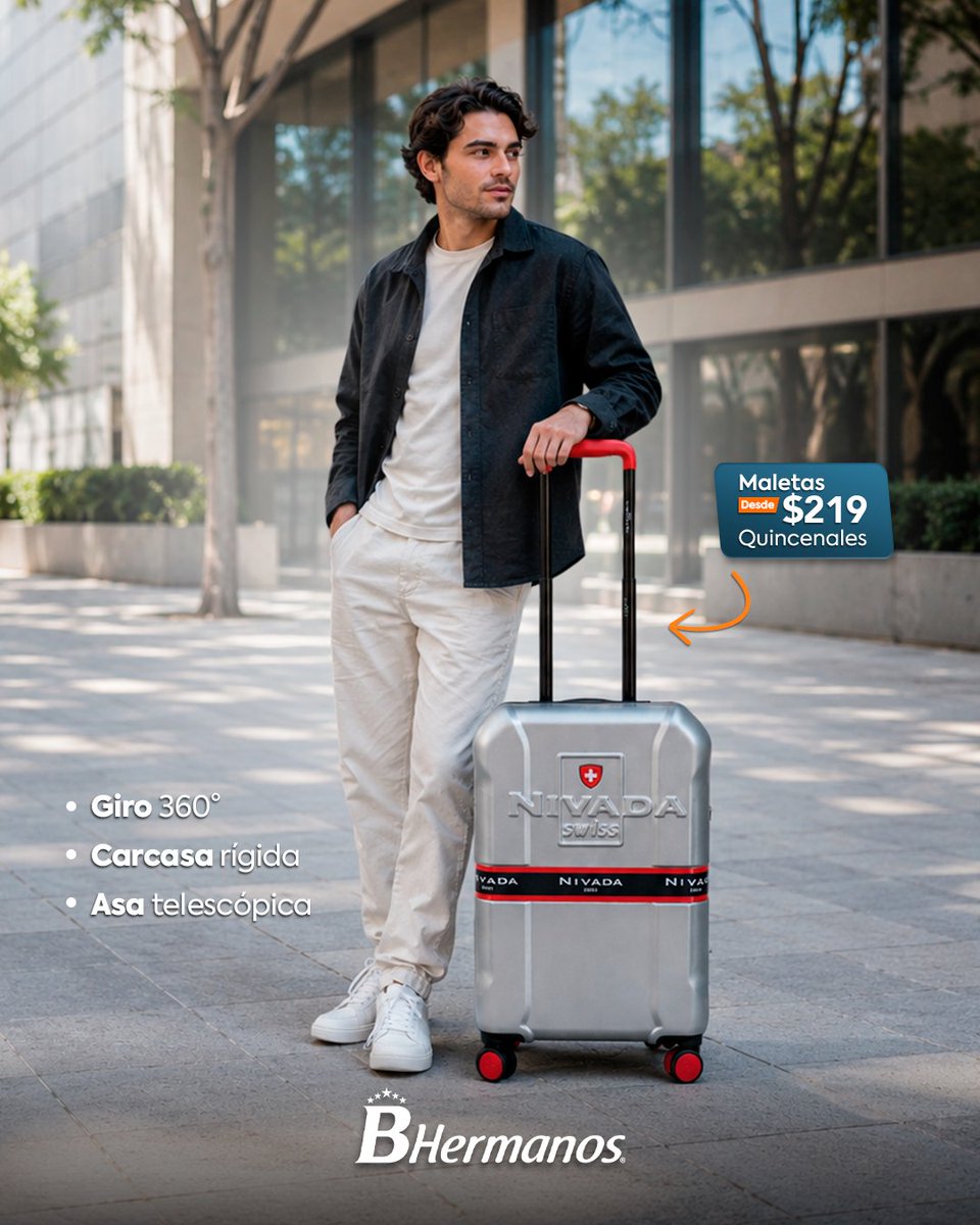 Bhermanos's tweet photo. 🧳✈️ ¡Tu próximo viaje empieza aquí! Llévate la maleta perfecta para tu siguiente aventura desde solo $219 quincenales. 🤩 Estrenar y viajar nunca fue tan fácil. ¡Ven por la tuya ya! 🏃‍♂️💨 https://t.co/JiesmVhZXh