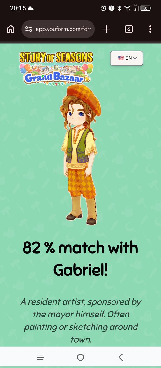 yuuz_ai's tweet photo. I matched with Gabriel! Use our quiz to find your perfect partner from STORY OF SEASONS: Grand Bazaar! https://t.co/WndOMM9A0v