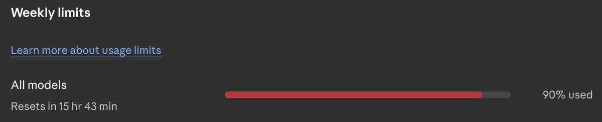 loomitz's tweet photo. @DanielSmidstrup 90% on a 20x plan and just did it again with opus ultracode oops. https://t.co/PPeR9VulYc