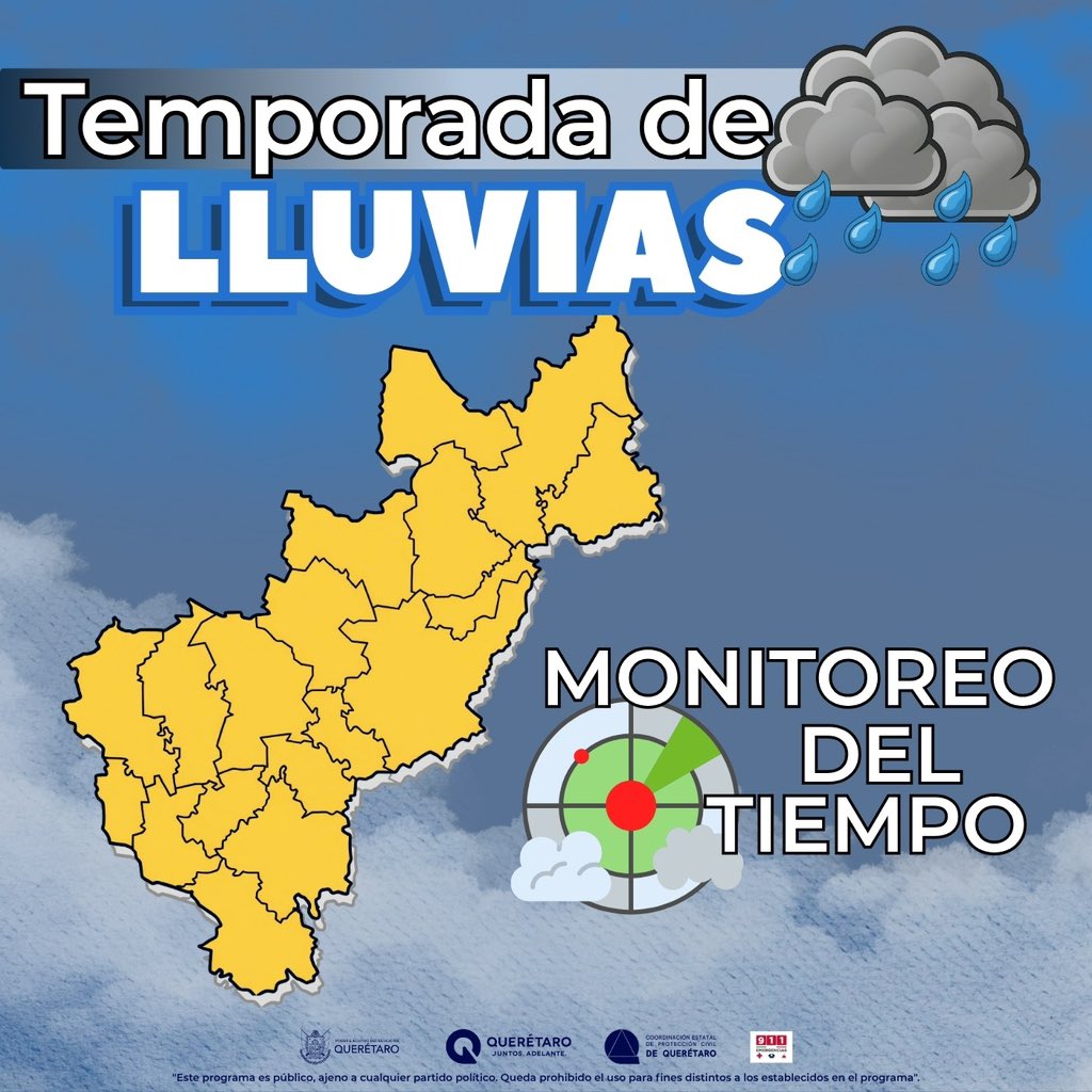 PCIVILQRO's tweet photo. 🌧️ #AlMomento | Monitoreo del Tiempo ☁️

Se localizan chubascos dispersos al sur de la zona metropolitana y sobre el municipio de San Juan del Río.

⚠️ Se espera que esta actividad sea de corta duración. Conduce con precaución y mantente atento a las condiciones meteorológicas. https://t.co/9aQQkMZVTK