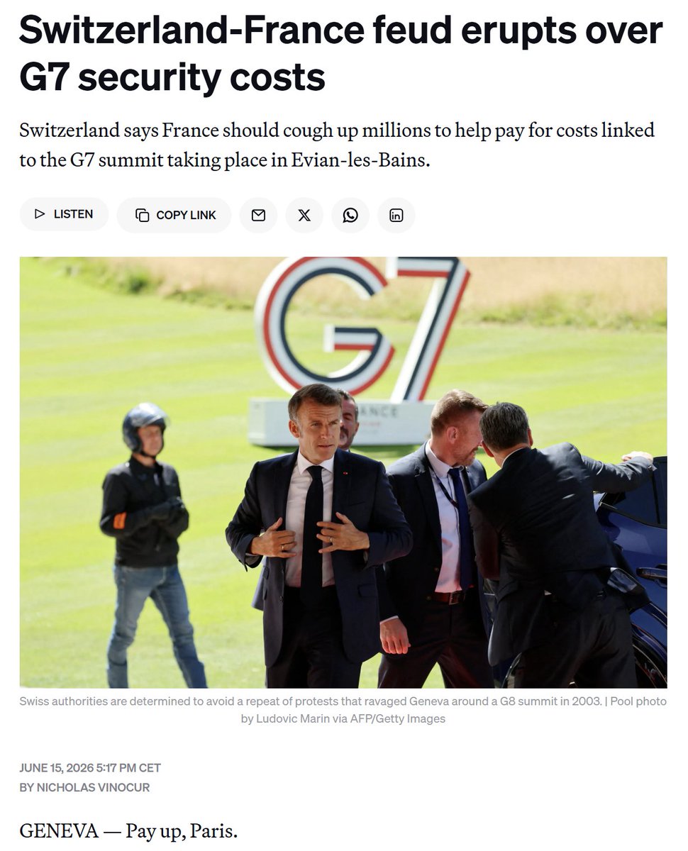 eCom_ki's tweet photo. Das klamme Frankreich weigert sich noch immer, sich an den Kosten für die Sicherung der Grenze und die Überwachung der Proteste zu beteiligen.
#G7 #Evian #EU #FR #Genf
https://t.co/xyFpUqgpNQ https://t.co/fdeRF2aUMX