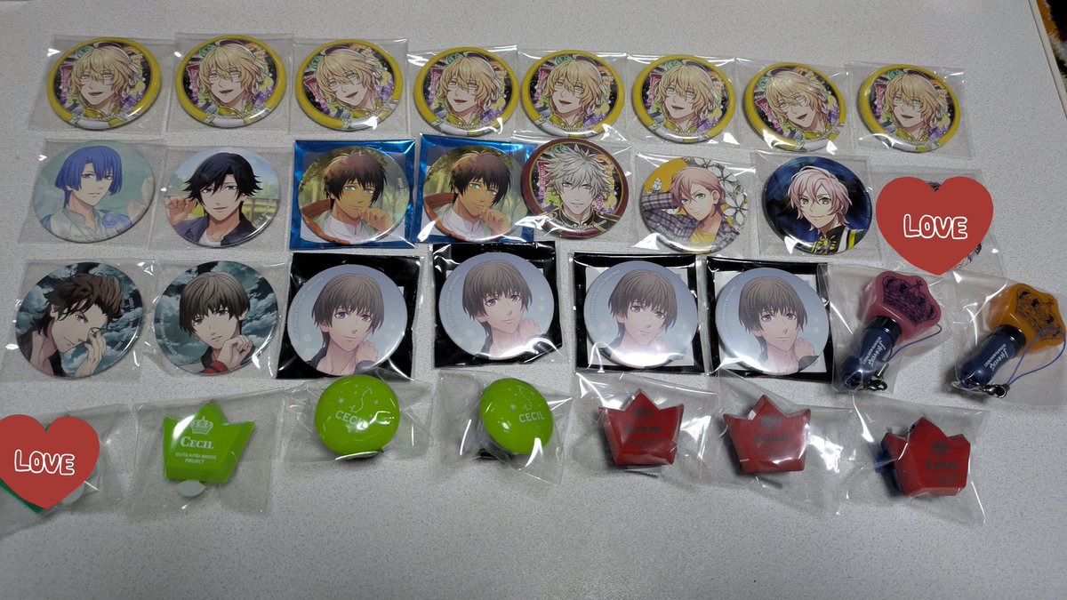 Ron_utapri's tweet photo. 【交換&amp;譲渡】うたプリ 缶バッジ ミニペンラ リングライト
譲 音也 真斗 那月 トキヤ セシル 嶺二  蘭丸 瑛一 ナギ 瑛二 ヴァン 大和
求 画像➀100円 ➁200円 ➂ミニペンラ500円 デコレーション2400円＋送料
画像➃ 音也 トキヤ 藍 綺羅 瑛二 各3点
10点〜送料負担致します
詳細⇩ https://t.co/H6HYYNBYNV