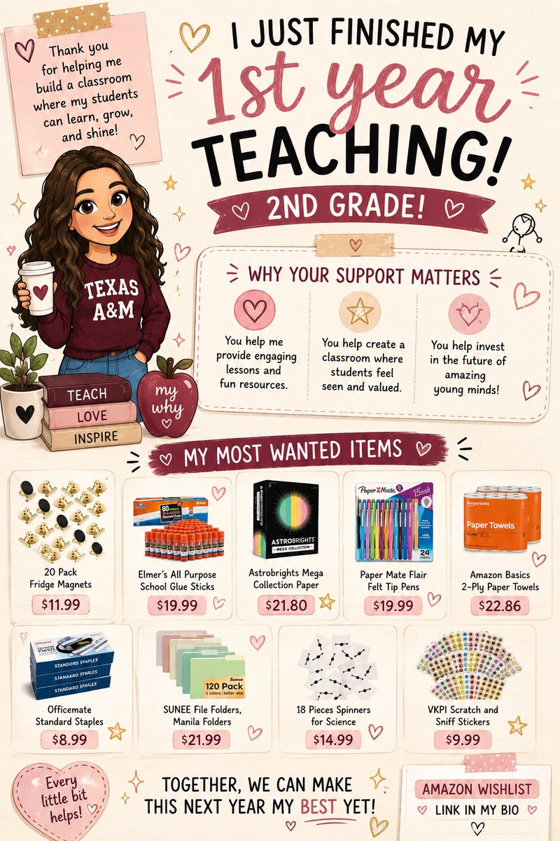 Ashton_poth's tweet photo. @MrsDrenckpohl @learntreasure I just finished my first year teaching 2nd grade and I’m already preparing for year two. Every little bit of support helps create a fun and welcoming classroom for my students. 🫶🏼✨

🔗 https://t.co/h4Niw5433H

#clearthelist #Teachersof𝕏 https://t.co/fVAepbuFVw