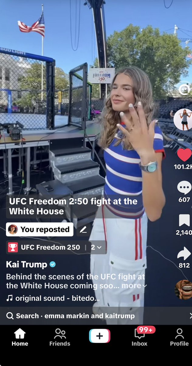 clerpatriot's tweet photo. Was Kai Trump wearing a bulletproof vest under her shirt 😭 to the UFC fight? I don't know why, but that really got to me! This is the state of our nation….we see a lumpy shirt on a carefree young girl and know exactly what's underneath protecting her heart and vital organs! 💔 https://t.co/aYIzvsvLQj