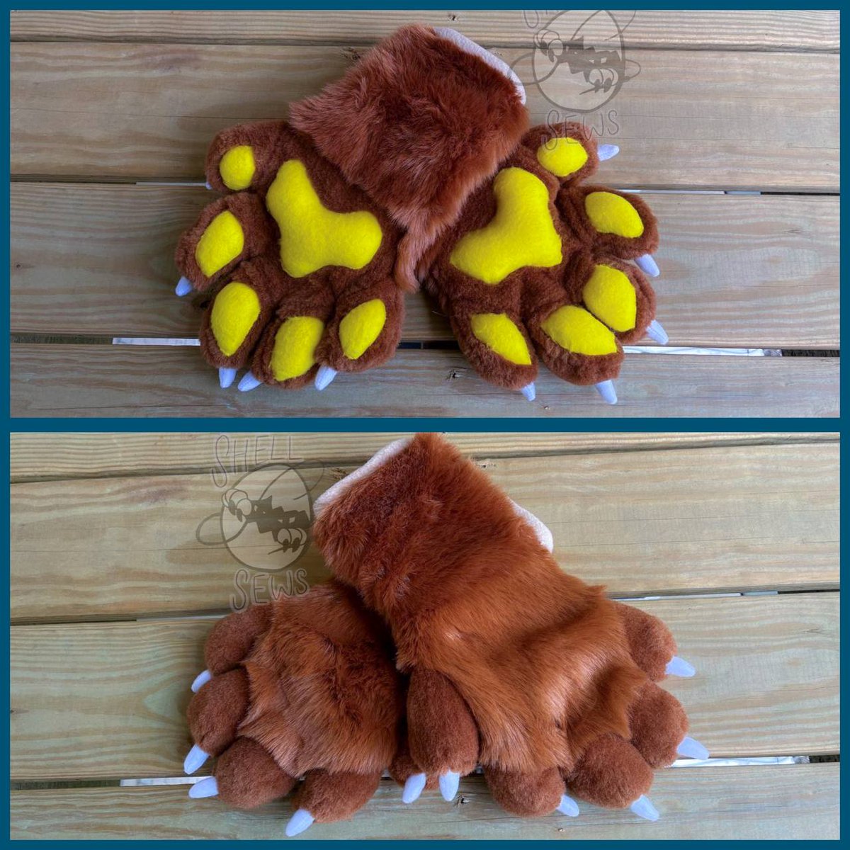 Shellsews's tweet photo. His handpaws feature five fingers, with fleece pawpads and claws, they are fully lined, made with Kloofsuits Pattern. He has a large tail, that attaches via belt loops. He also has outdoor digitigrade style feetpaws with fleece claws the is pattern by Spiltgrapesoda! https://t.co/3PDfN34oQe