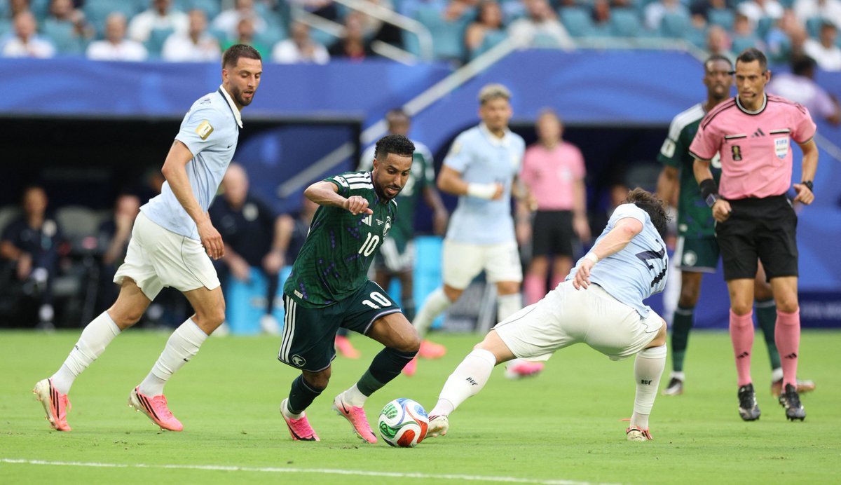 cloudninesports's tweet photo. Uruguay and Saudi Arabia share points on their World Cup opener! 🤝

Abdulelah Al-Amri scores Saudi Arabia's first goal of the World Cup, Four years after their shock 2-1 win over Argentina in their opening match in2022. ⚽🇸🇦

Maxi Araújo steps up with a late equaliser on his World Cup debut. ⚽🇺🇾

⏱️ FULL-TIME in Miami:
🇸🇦 Saudi Arabia 1-1 Uruguay 🇺🇾

#KSAURU #FIFAWorldCup #WorldCup2026!