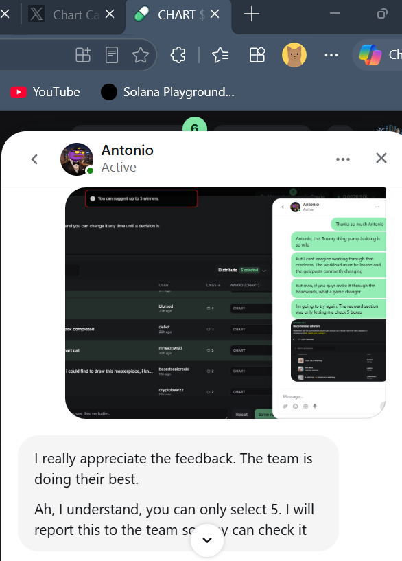 Tron9273's tweet photo. @Whale_FlowSOL Hi Whale, working with pump to fix the reward distribution, currently its only letting me select 5 people.  Support Request is in progress! https://t.co/ZZ7gKh1vul