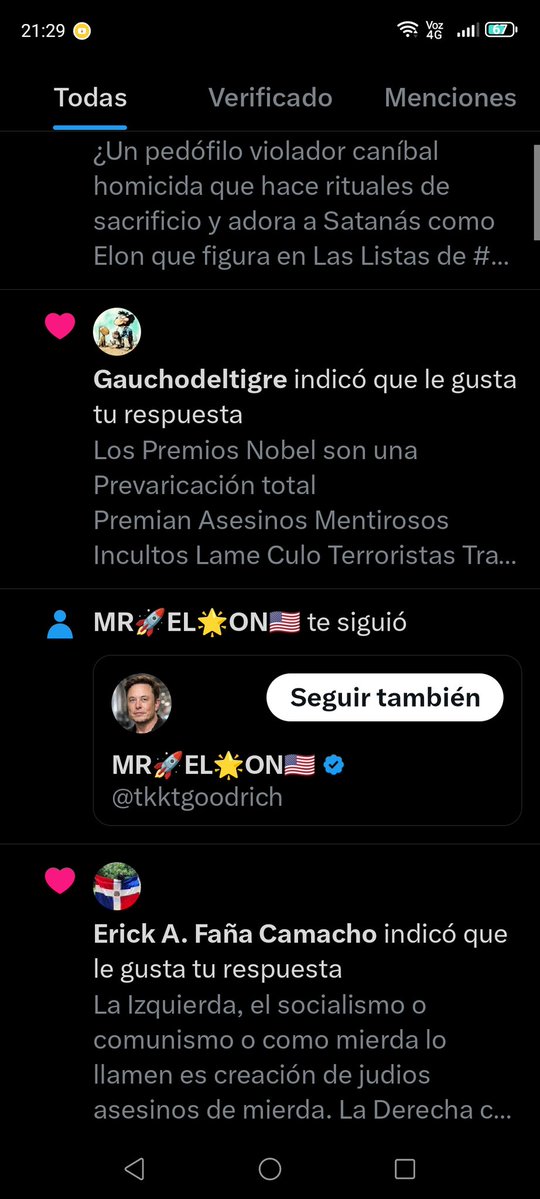 EstebanNeder's tweet photo. @tkktgoodrich ¿Para que sigues a un don nadie como yo sin un centavo ni nada registrado? ¿Eres amante o lame culo de Elon? No soy un bot. Tú quizás lo eres.
Elon también me sigue. Quizás le deben gustar mis publicaciones sin filtro, sin cuidado y sin pelos en la lengua.
Saludos!! https://t.co/YT2fcgoDMD