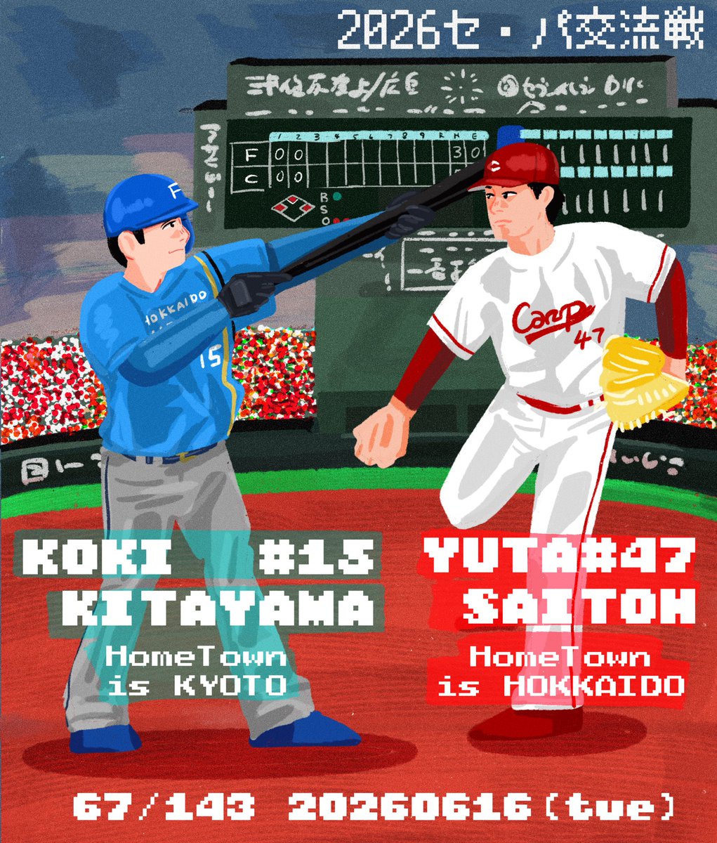oshamcotoratoro's tweet photo. 🎊2026セパ交流戦🔥⚾️🎊

67/143試合 ⚾️🎏🦊

先発投手🎨

202606016(Tue)🕕18:00🌙

北山投手のポーズは、アースジェットさま(@fs7233352 )の🎊最高動画🎊を参考にさせていただいております☺️🙏最高素敵動画本当にありがとうございます☺️🙌(度々引用失礼いたします😭🙏) https://t.co/M7tSvK7T2Z https://t.co/ZCNHzMUoCR