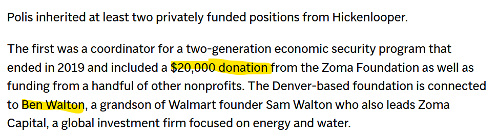 FreeStateColor1's tweet photo. Ben Walton is the grandson of Walmart founder Sam Walton.

Ben Walton was accused of buying access to the Governor's office by funding two positions for Governor Hickenlooper in 2020. 

Walton seems to be a big supporter of Kent Thiry's projects, contributing big money to his "ranked-choice" and "open primary" schemes in 2024 and Thiry's redistricting ballot measure in 2018.
