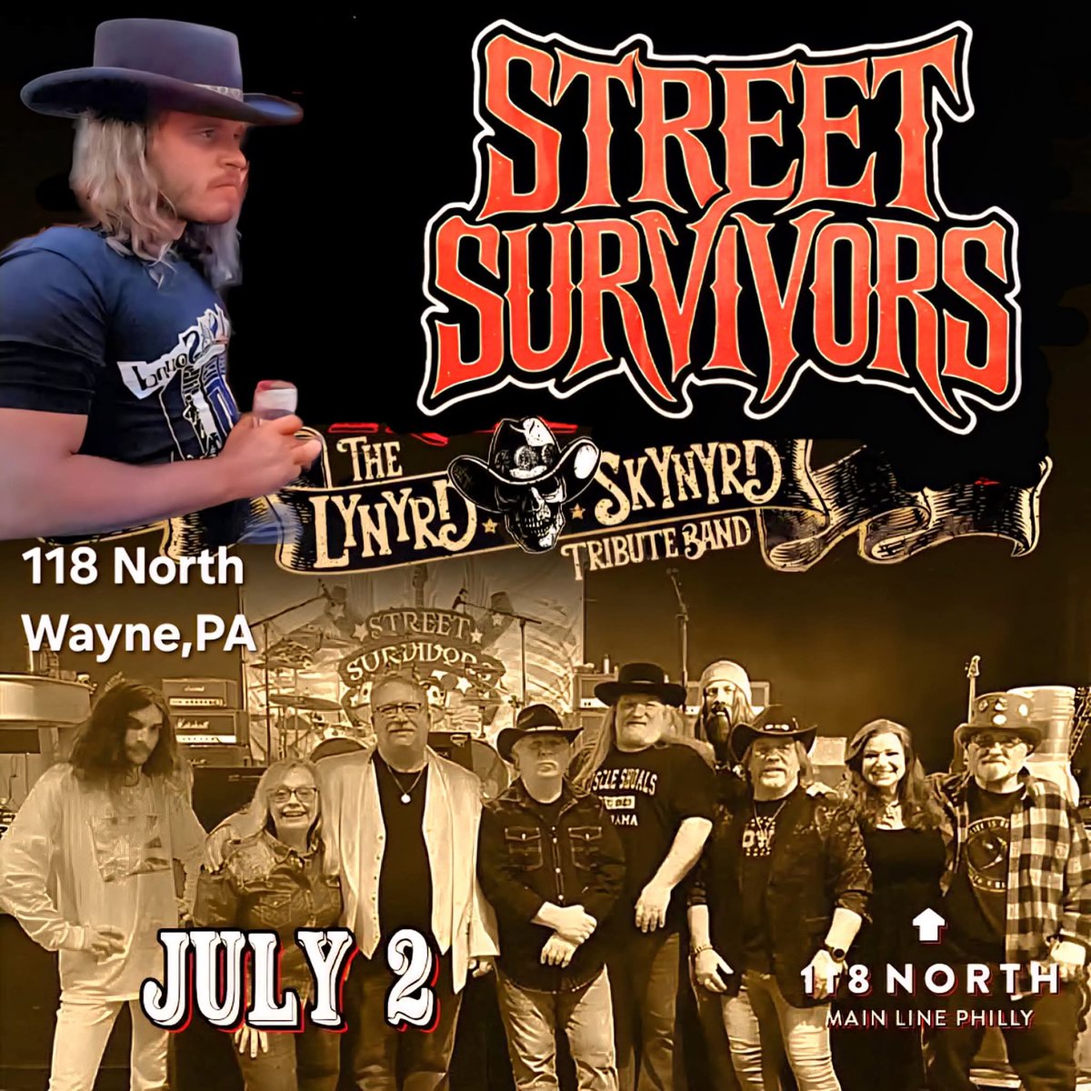 ASkynyrdTribute's tweet photo. 🚨Attenttion Wayne,PA🚨Come on out and ROCK with
🔥Street Survivors🔥
A Lynyrd Skynyrd Experience at 118 North
Thursday, July 2, 2026
Doors: 6:00 PM | Show: 8:00 PM
21+ Unless Accompanied by Parent or Legal Guardian
Tickets here👇👇👇 https://t.co/ToMY8r4gpK https://t.co/hZwOAhgQj4