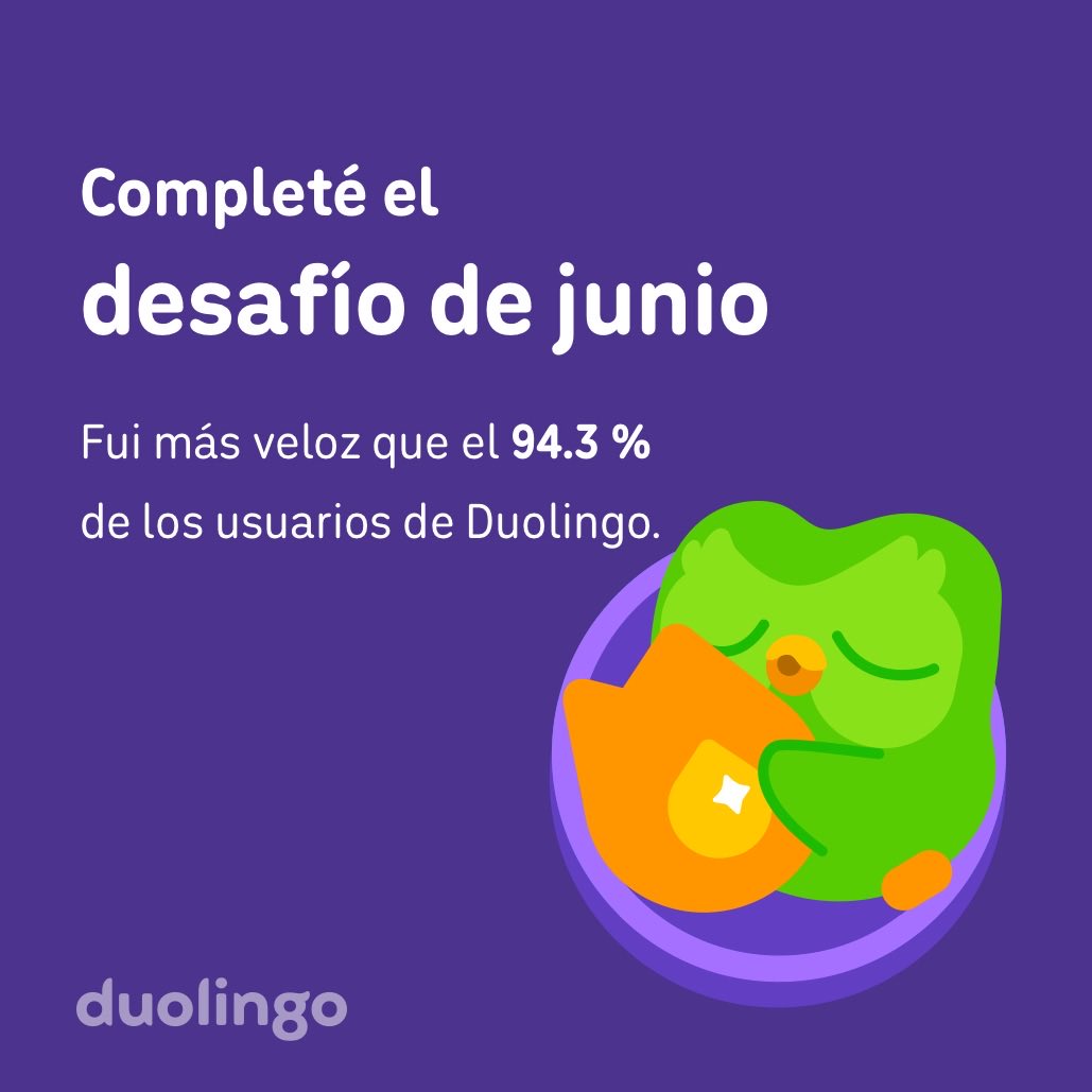 Jirlsa's tweet photo. ¡Completé el desafío de junio más rápido que el 94.3 % de los usuarios de Duolingo! https://t.co/HHXNleluNt