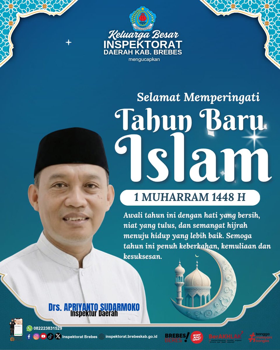 ItdaBrebes's tweet photo. Selamat Memperingati Tahun Baru Islam 1 Muharram 1448 H.

​Awali tahun dengan hati yang bersih, niat yang tulus, dan semangat hijrah menuju kehidupan yang lebih baik. Semoga Allah SWT memberikan keberkahan, kemuliaan, dan kesuksesan bagi kita semua di tahun baru ini https://t.co/VaO8hGcHFj