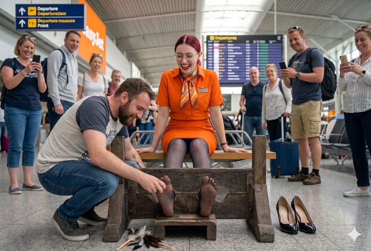 GYOBGunge97's tweet photo. Part-time Cabin Crew Team Member Ianna in the Stocks having her Nylon Feet Tickled #tickled #tickling #nylonlegs #blacktights #nylonfeet #nylontickle #nylons #cabincrew https://t.co/AQwDbFzK8z