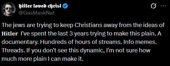 TCSDisciple's tweet photo. I guess this is an affirmation that The Jews™ have no influence over @not_our_guy .

Hitler Hated Christ. https://t.co/lbTbPohl4I