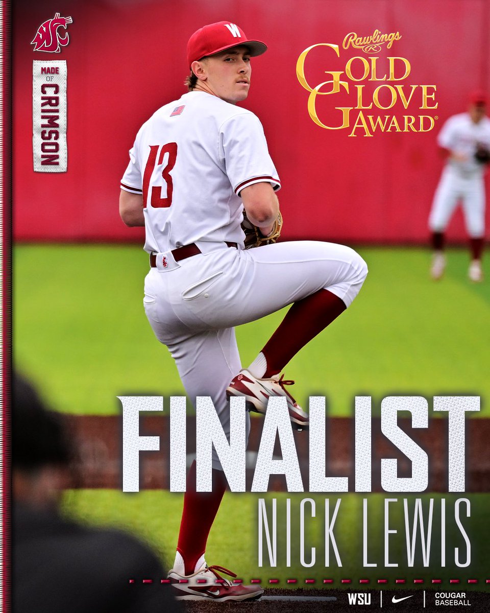 wsucougarbsb's tweet photo. 𝗚𝗢𝗟𝗗 𝗚𝗟𝗢𝗩𝗘 𝗙𝗜𝗡𝗔𝗟𝗜𝗦𝗧, 𝗡𝗜𝗖𝗞 𝗟𝗘𝗪𝗜𝗦!

Our ace is 1 of 3 finalists for a Rawlings Gold Glove!

#GoCougs | #MadeOfCrimson | @nicklewis2023 https://t.co/0fDdhkLkzQ