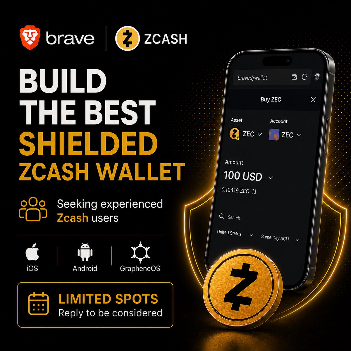 iAnonymous3000's tweet photo. I'm the Wallet and Nightly Program Manager at @Brave. Zcash already lives in Brave Wallet, and now we want to make it the best shielded Zcash wallet there is.

I'm putting together a small group of experienced Zcash users to help us get there. All things $ZEC - on iOS, Android, and GrapheneOS. Spots are limited.

Reply if you want to be considered.