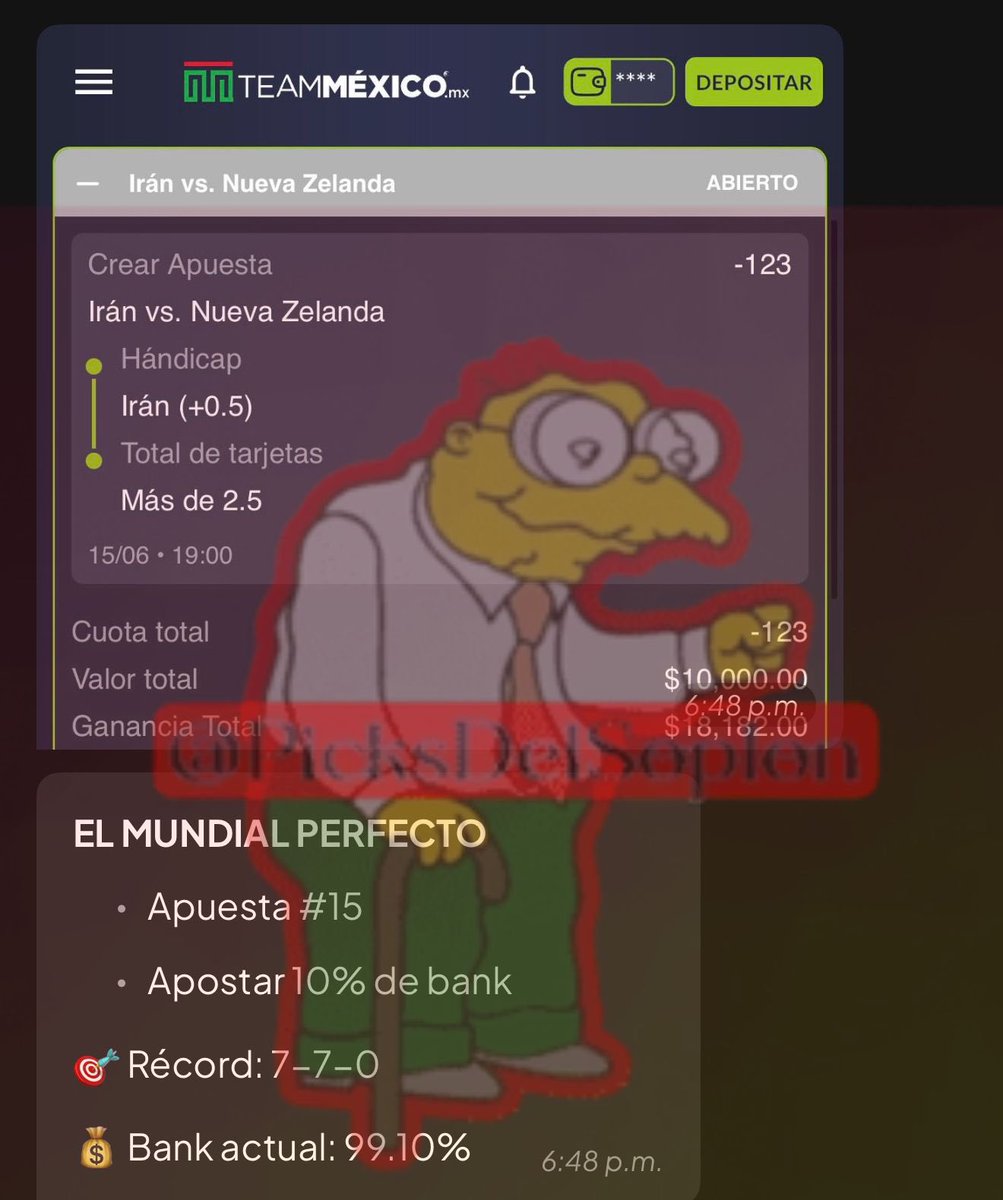 PicksdelTopo's tweet photo. 🔥 PICK DE PALAFOX 🔥
Irán vs Nueva Zelanda 15/06 - 19:00
✅ Irán (+0.5) ✅ Over 2.5 Tarjetas
Cuota total -123 $10,000 → $18,182 10% de Bank (Apuesta #15)
Récord: 7-7-0 Bank: 99.10%
¿Entramos fuerte? 💰🃏
#PalafoxPicks #TeamMexico https://t.co/8pMIOTZEwZ