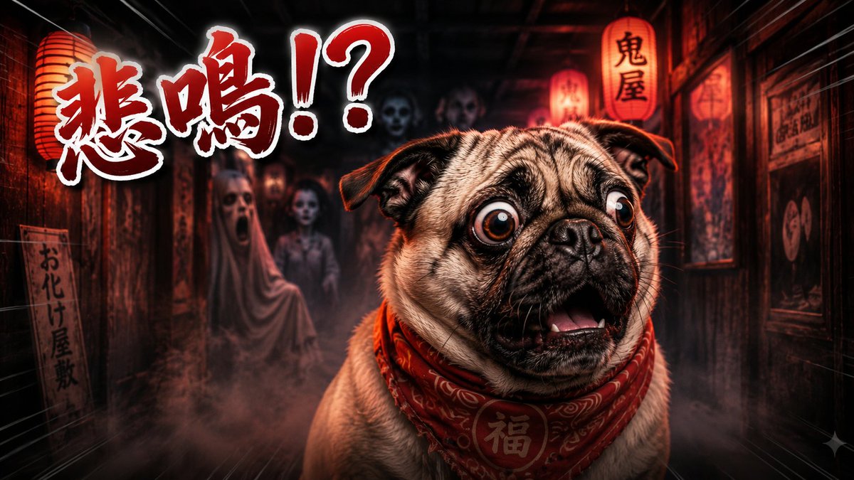 usugedon's tweet photo. 👻悲鳴！？

お化け屋敷を探索中、
鏡迷路で突然の悲鳴が…！
その時パグはどうした？🐾

🎥公開中
【POV】お化け屋敷で突然の悲鳴…その時パグは？

#パグ散歩 #パグ #お化け屋敷 #POV #犬動画 https://t.co/8Nie2IFwMC