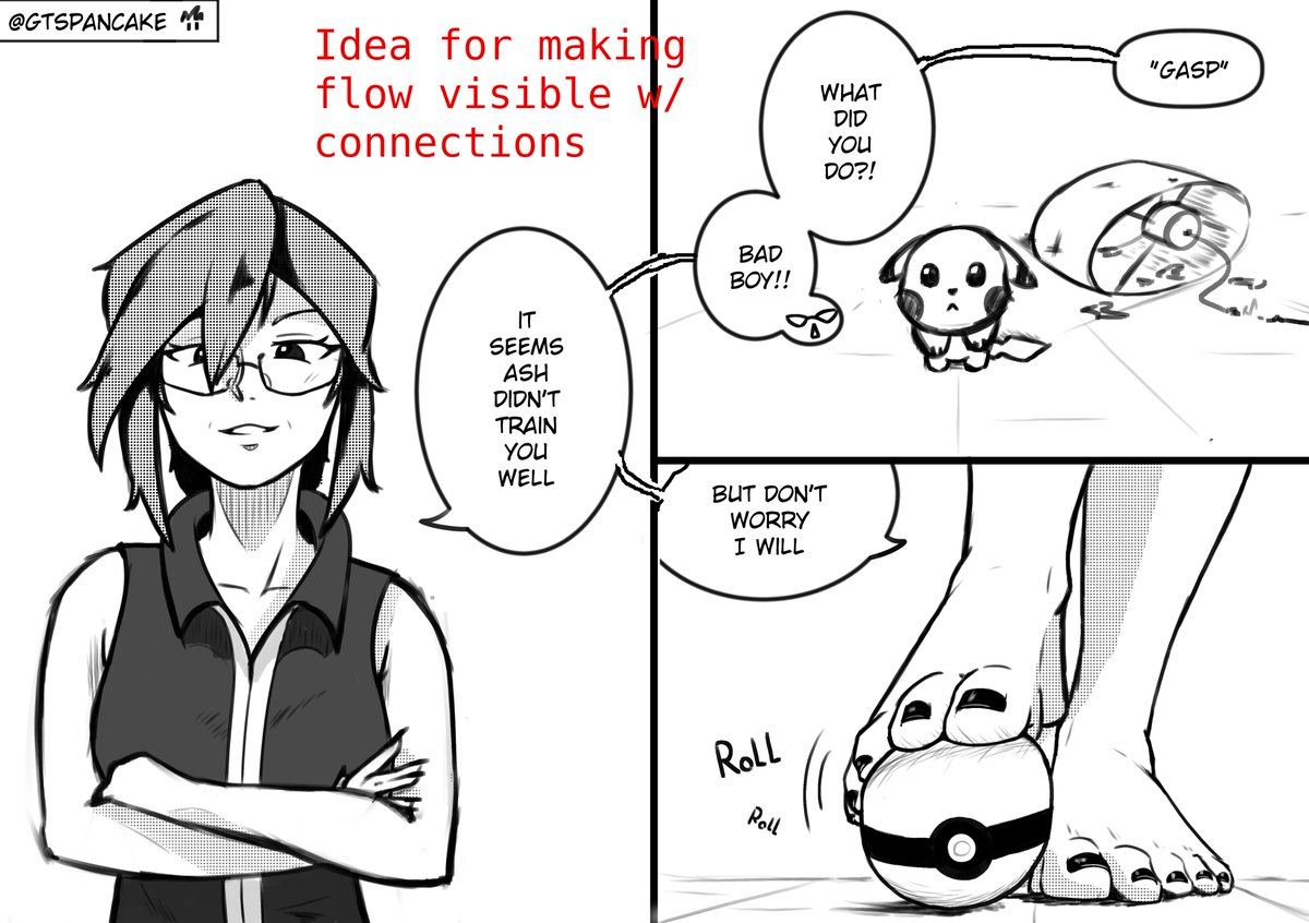 tinytoydragon's tweet photo. @kinkymicrovg the ordering of the speech bubbles feels a bit off if you read it via traditional manga or western comic ordering. and an idea for a simple tweak to make it flow more intuitively! https://t.co/LB4Z6rRZq6