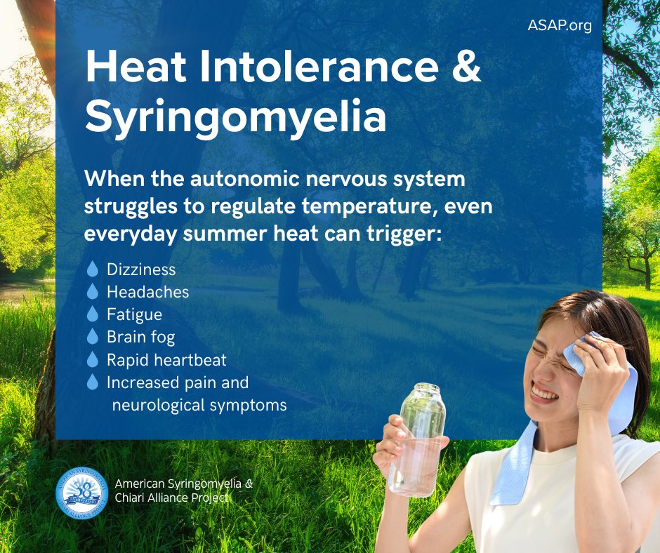 ASAPChiariSyrin's tweet photo. ☀️Heat intolerance is REAL for many people living with #Chiari, #syringomyelia & #dysautonomia and #POTS
More on #heatintolerance, nervous system dysregulation and symptom management:
https://t.co/6KJqxLCmuY
#NeurologicalDisorders #ChronicPain #autonomicdysfunction https://t.co/bHSck6ZsHB