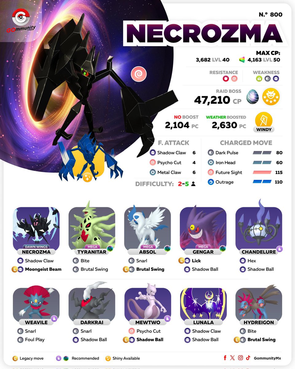 GommunityMx's tweet photo. 👾 Necrozma &amp; 🧬 Mega Scizor  
🗓️ 17 - 23 Jun 

#GOmmunity #PokemonGO #PlayPokemon https://t.co/qFB3xsytv1