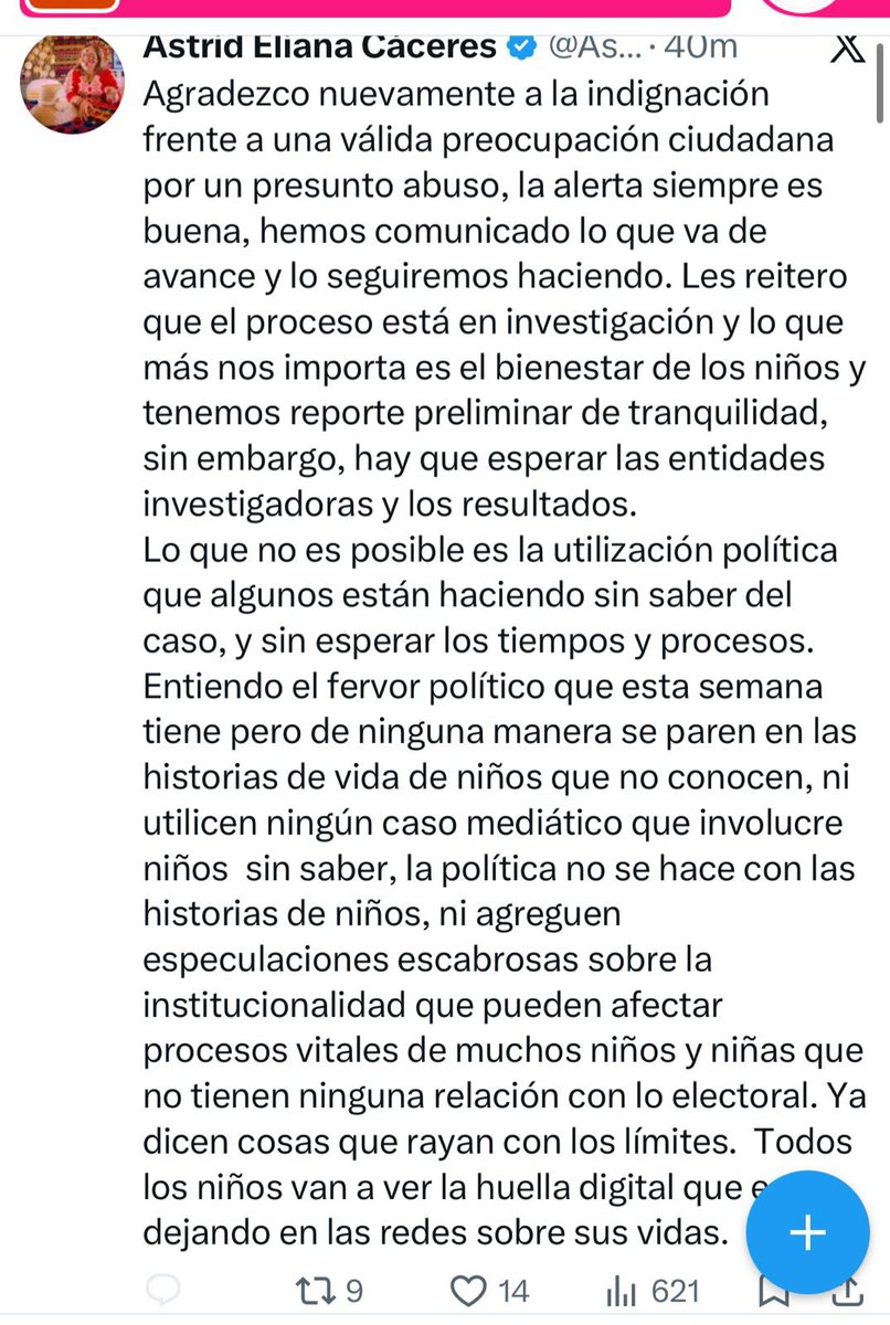 StephBatesPress's tweet photo. #Respeto #Política Como bien dijo Astrid Cáceres, directora del ICBF, la política no se hace con las historias de los niños ni con especulaciones sobre casos que no se conocen. Totalmente de acuerdo: utilizar un presunto abuso infantil, cuando incluso las pruebas indican que al parecer no ocurrió, con fines políticos, está muy mal.

El único que luego se pronunció, aunque también lo utilizó políticamente al compararlo con la derecha y señalarlo ideológicamente, fue el presidente Petro. Los demás, que acusaron sin siquiera usar “supuesto”, hoy están callados.

Lo grave es que quienes ostentan o quieren ostentar cargos públicos hicieron juicios directos sin pruebas, utilizando un posible caso con fines políticos.

¿Era por votos? ¿Por generar odio?
La justicia empieza por las pruebas, no por linchamientos mediáticos.

Acá, lo importante es aprender a no usar algo tan delicado con fines políticos, una sociedad que haga eso, está mal. Siempre he dicho que la política puede cruzar líneas éticas, pero enserio… ya se pasan. Creo que lo más respetuoso no es seguir generando odio, sino conciencia, todos deberían aceptar que eso no está bien, jugar limpio hace parte de jugar bien.