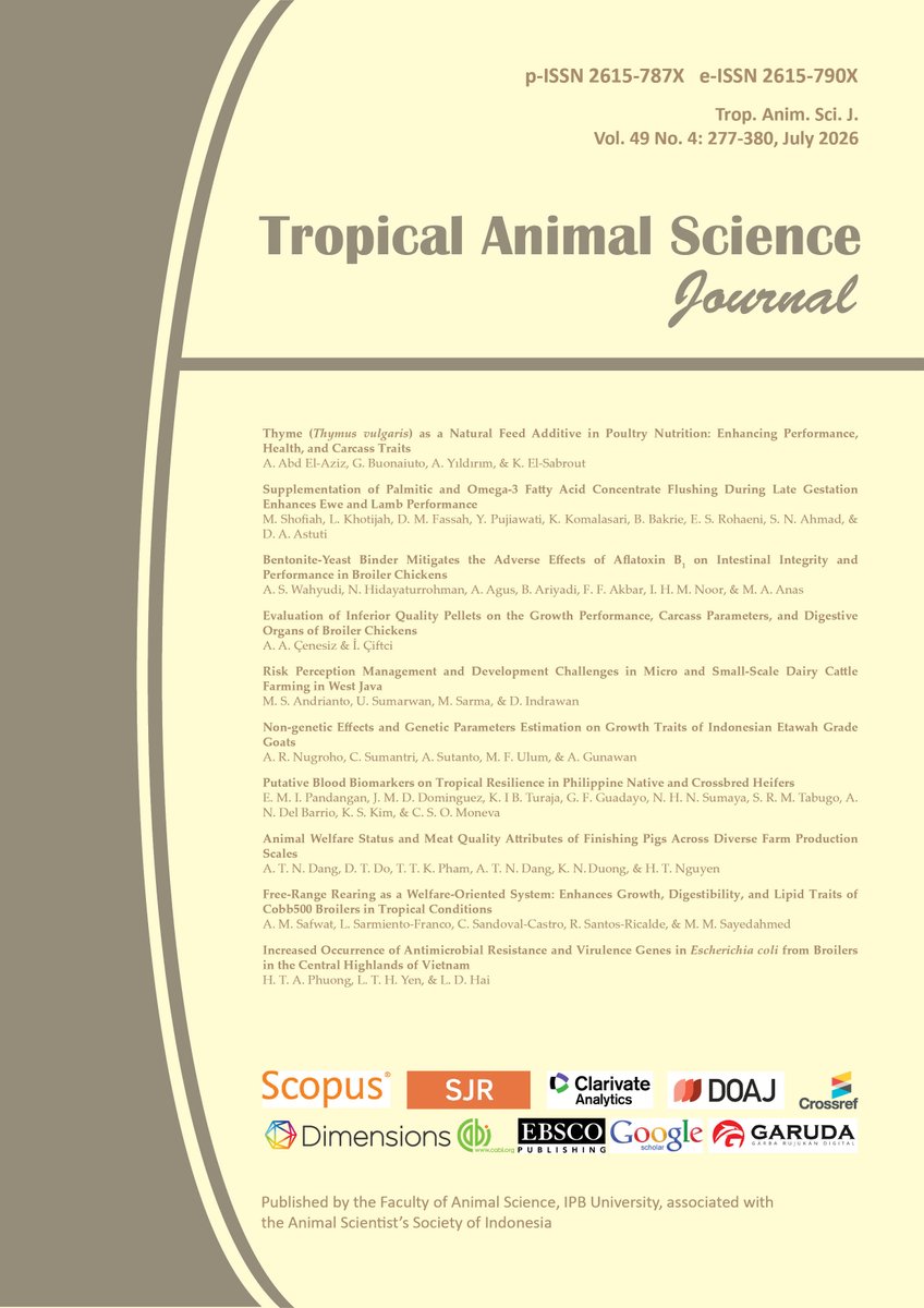 TropAnimSci's tweet photo. Hi! The latest edition of Tropical Animal Science Journal Vol. 49 No. 4 (2026) has been published electronically. All articles are available at https://t.co/5nLij5q6tw
#animalscience #tropicalanimalscience #scientificjournal https://t.co/8q8HKQAdQR