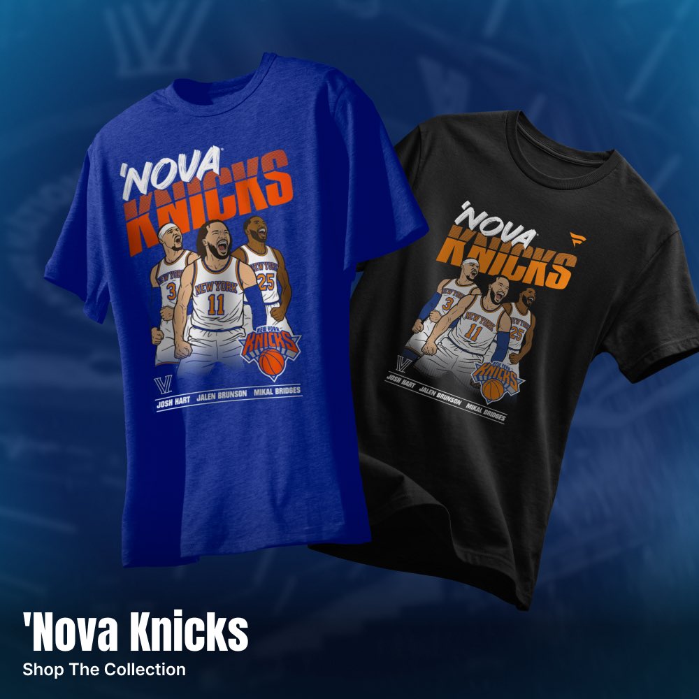 NovaAthletics's tweet photo. The Nova Knicks Collection is now available! Shop officially licensed gear today ✌️ 

🛒: https://t.co/FwPTWg5gih

#NovaNation https://t.co/IcJUoKDQJw