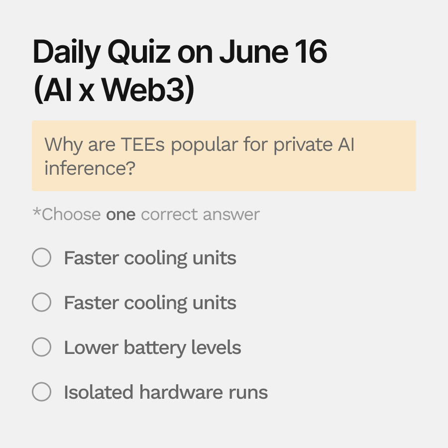 Xenea_io's tweet photo. 🔍 Need a Hint for Today’s Quiz?

Secure enclaves that execute sensitive computations in hardware-enforced isolation, shielded from the operating system, hypervisor, and any external observer. https://t.co/hY4uq6co9q