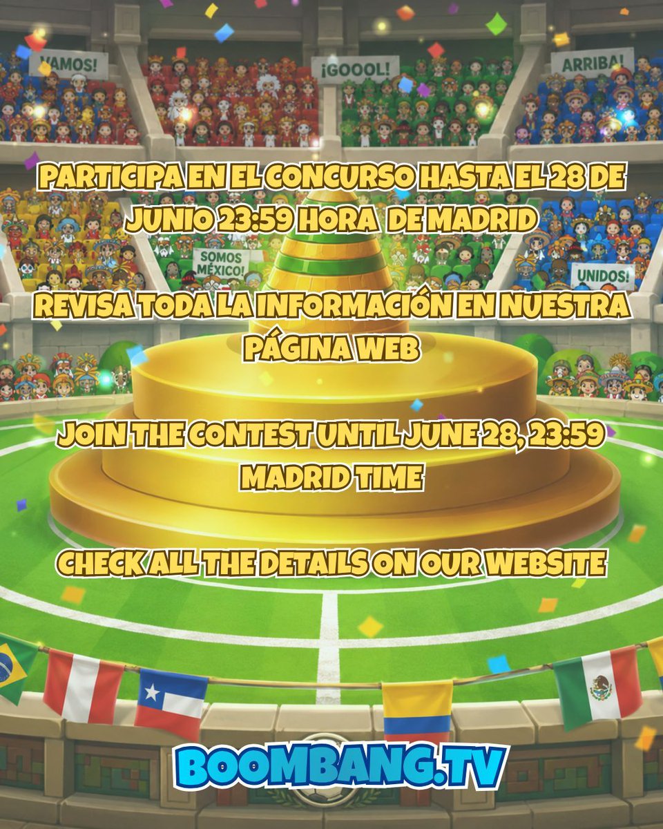BoomBangPS's tweet photo. 🎨 Concurso de Fanart Mundial 2026 🎨

Se invita a todos los jugadores a crear un fanart original inspirado en la temática del Mundial 2026. Plasma la emoción del mayor evento futbolístico del mundo 🔥

📲 Para más información revisa: [https://t.co/rUQKjYBCKv] https://t.co/Q0ayqdwaCl
