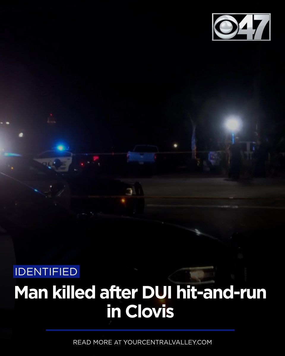 CBS47's tweet photo. #IDENTIFIED: The man who was left in critical condition after a DUI hit-and-run in Clovis last week died and has been identified by the coroner’s office on Monday.
https://t.co/SCmLf6BzO9 https://t.co/ClFJ4stRcp