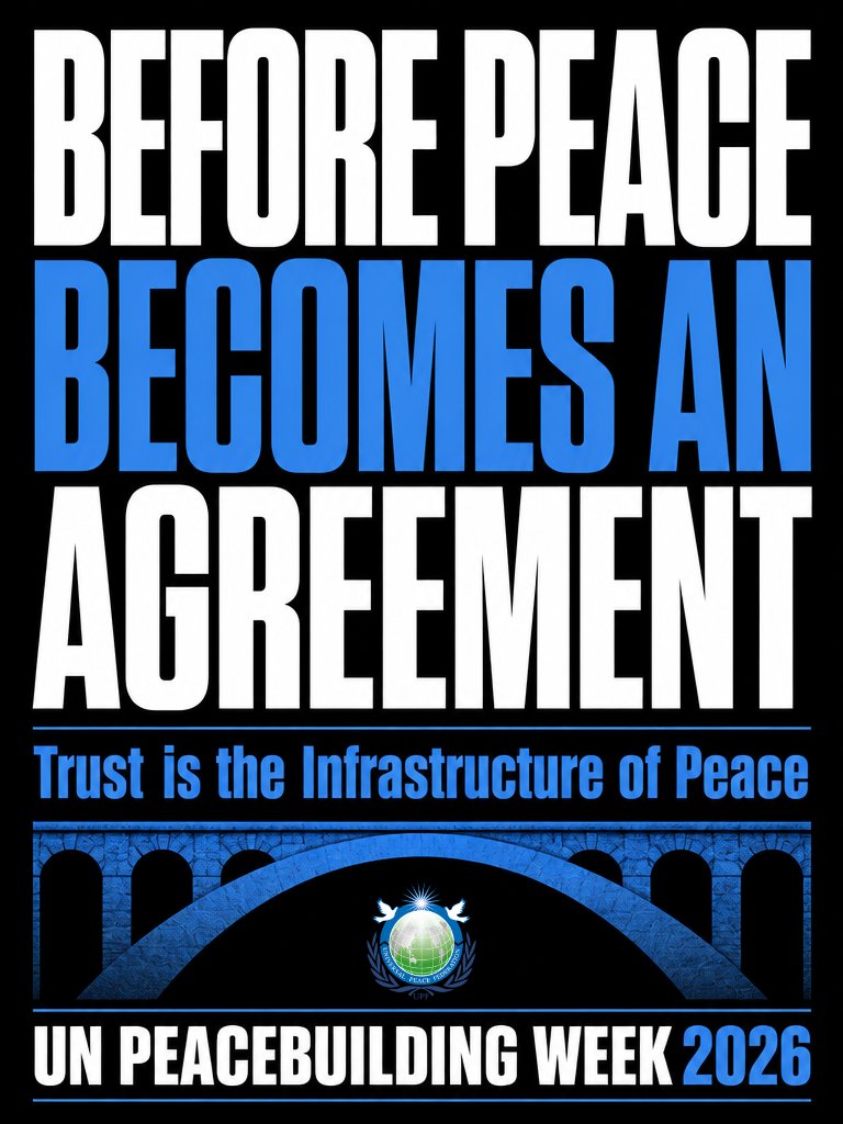 UPF_Intl's tweet photo. Before peace becomes an agreement, it begins with trust.
Peace is built through dialogue, relationships, and the courage to keep communication open even in difficult times.
Trust is the infrastructure of peace.
#UNPeacebuildingWeek #SustainingPeace #Peacebuilding #SDG16 #UPF #AmbassadorsForPeace