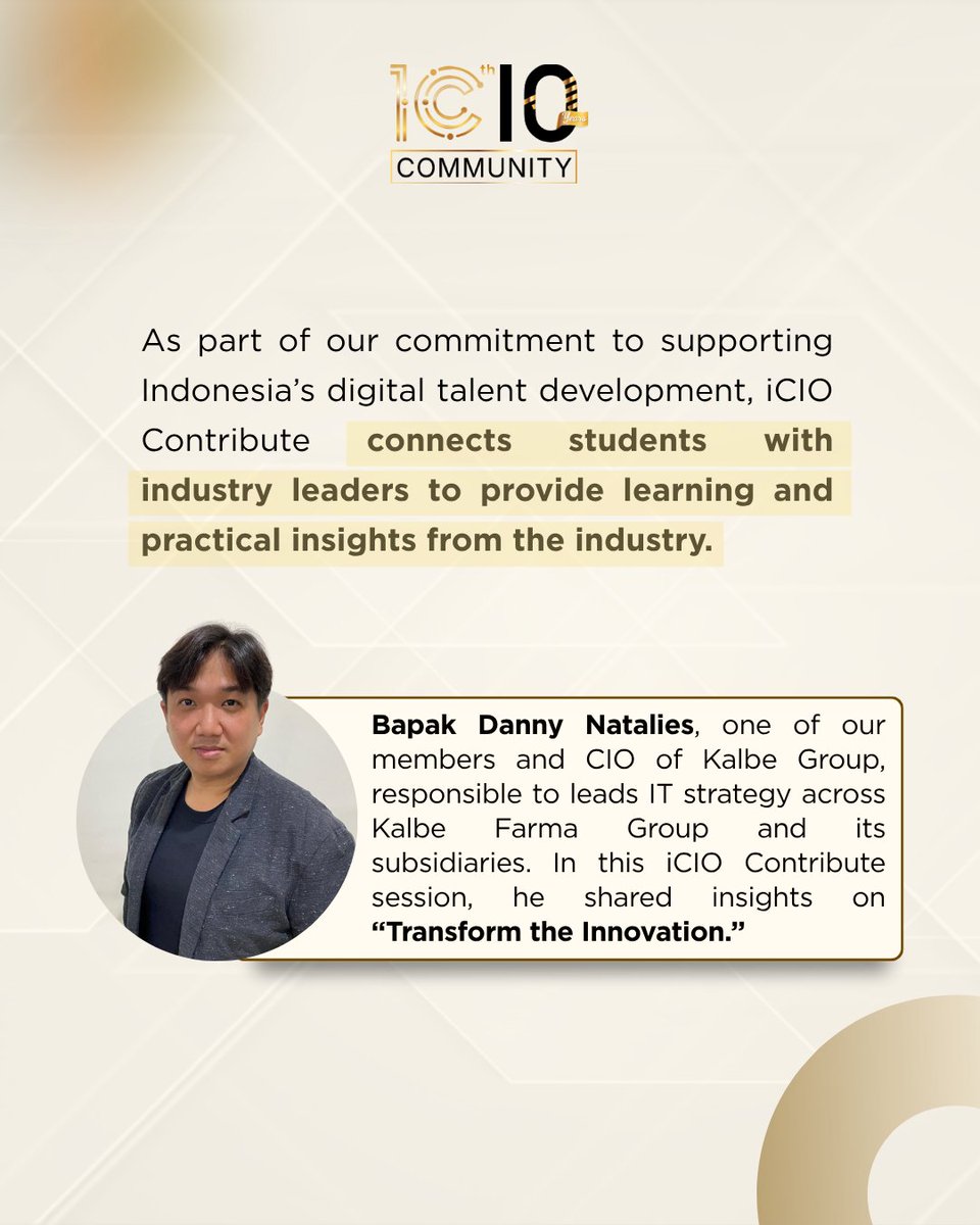 iCIOCommunity's tweet photo. Last Friday, through iCIO Contribute, Pak Danny Natalies had the opportunity to engage with students as a Guest Lecturer at UKRIDA

During the session, he shared insights on identifying innovation opportunities and staying relevant in rapidly evolving tech and business landscape. https://t.co/jyVwOye0Bk