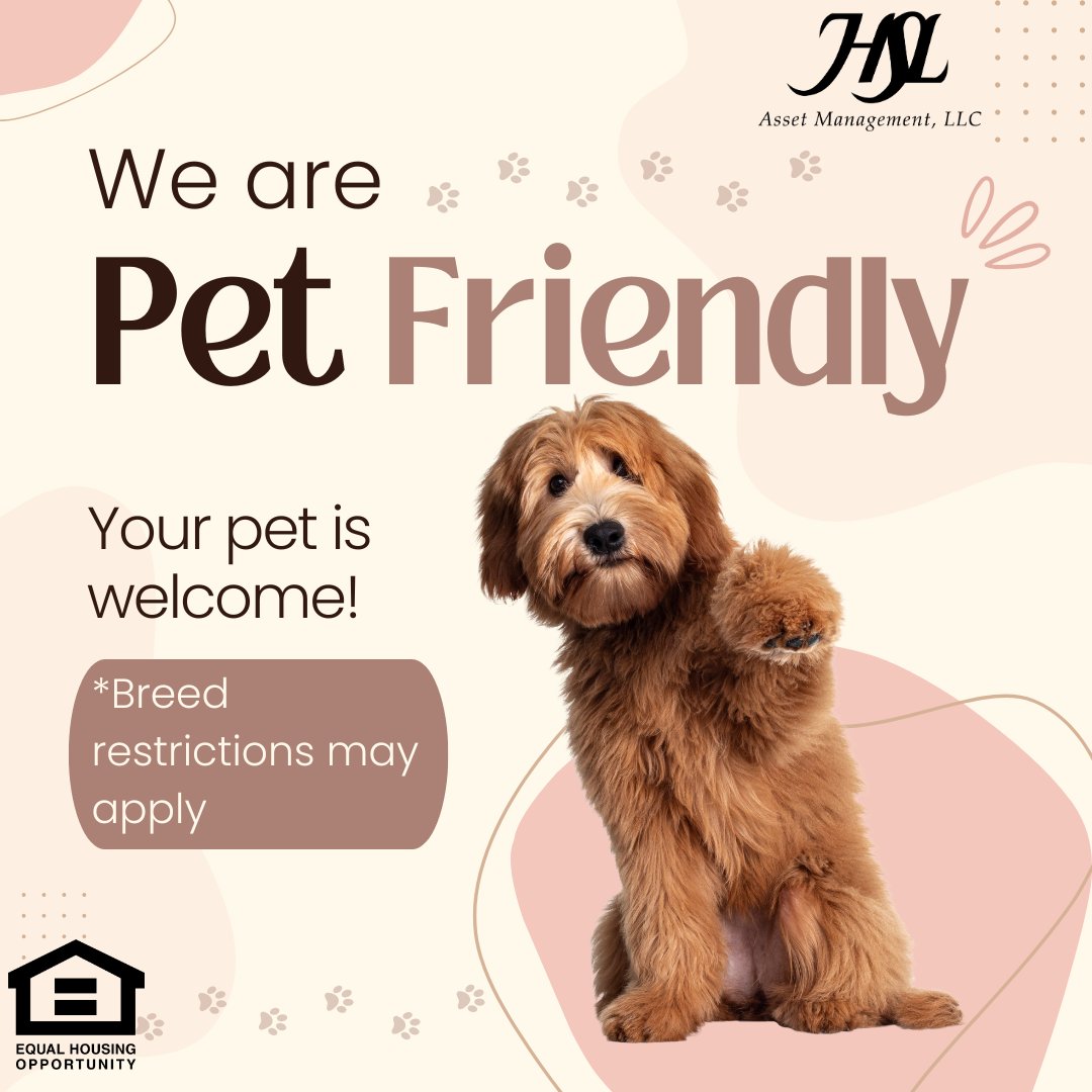 TheFlin8's tweet photo. The Flin Apartment Homes is a pet-friendly* community, so you and your furry friends are welcome! 🐶🐱

Schedule a tour with us today and see why The Flin is the perfect place to call home.

*Breed restrictions may apply.

HSL Asset Management, LLC.
[Equal Housing Opportunity] https://t.co/E4l2PyQqLf