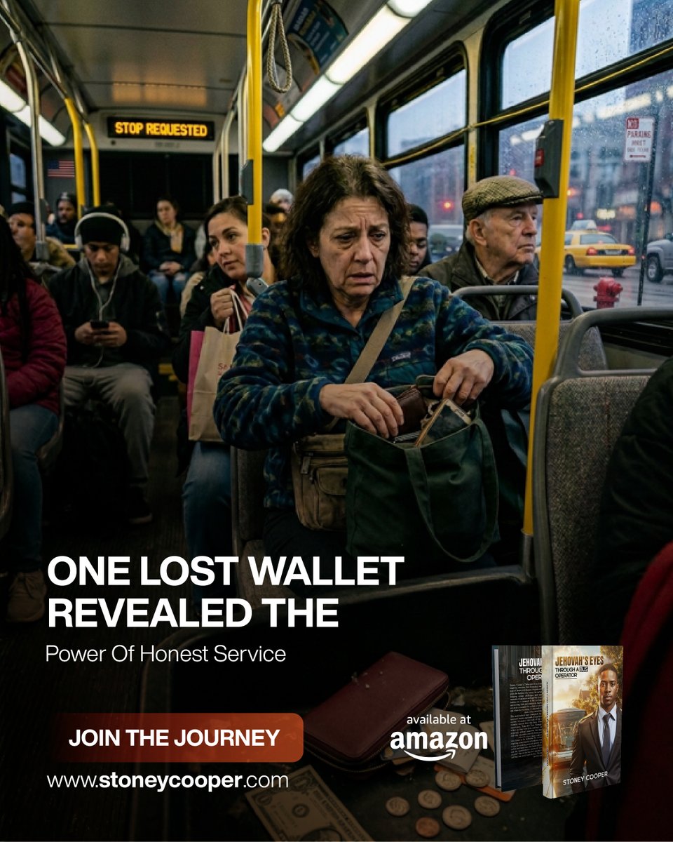 StoneyCooper's tweet photo. When a passenger realized her wallet was missing, panic quickly spread. But James calmly searched the bus, found the wallet, and restored peace through honesty and care.

Grab Your copy: https://t.co/J5s7rmtwNd

#StoneyCooper #JehovahsEyesThroughABusOperator #FaithJourney https://t.co/QpNGry8WU4