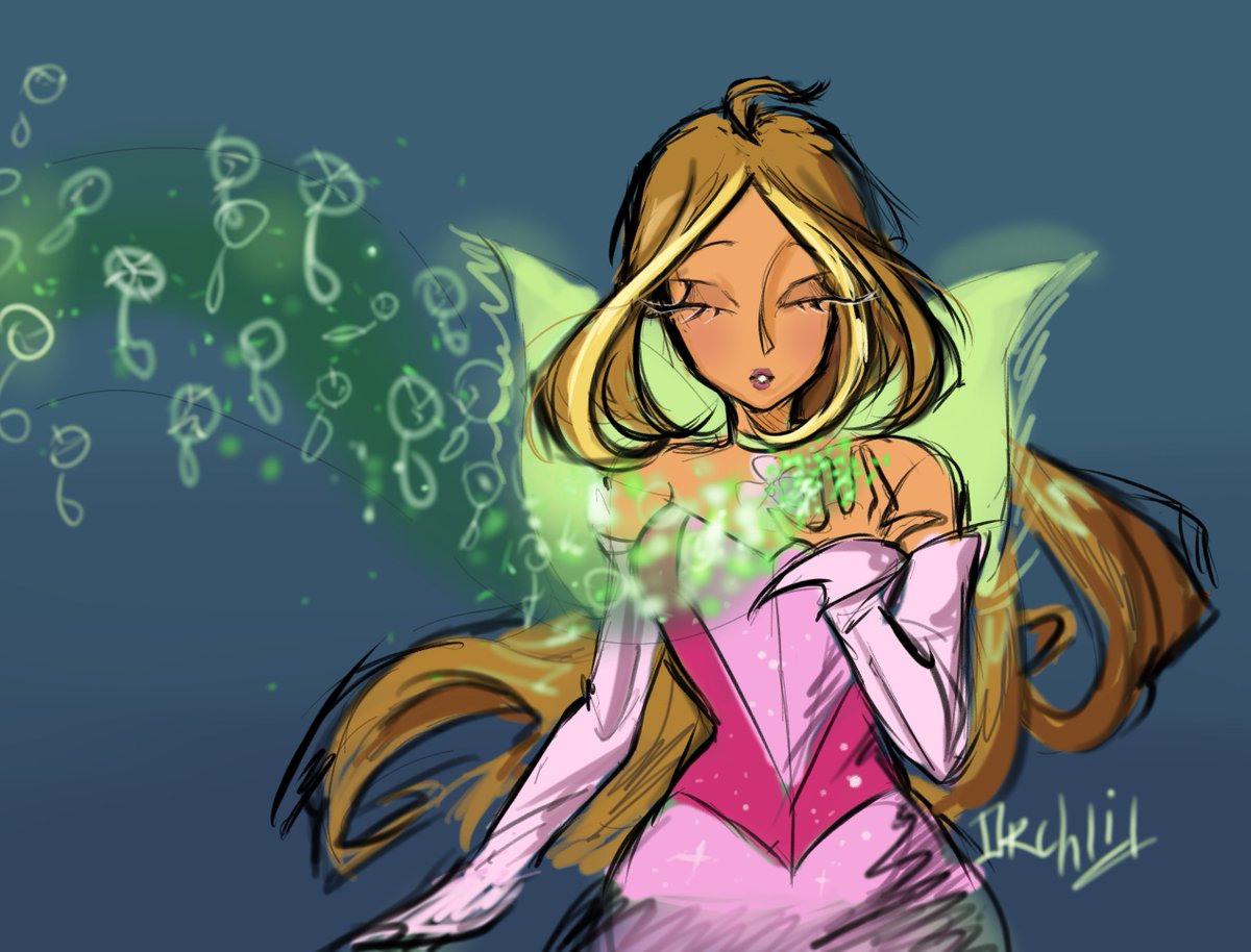 this shot of flora is so cute i decided to sketch her in my style