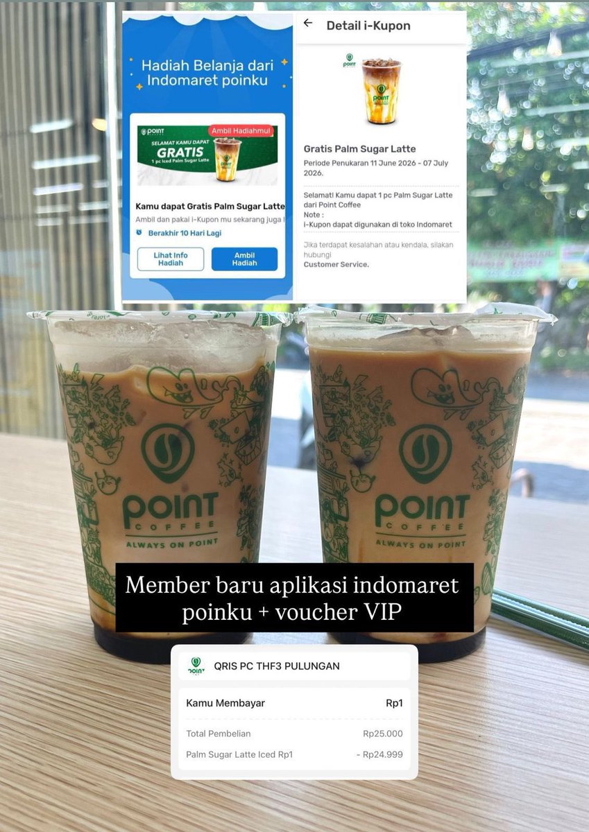anzaniaprillia's tweet photo. CUMA BAYAR RP1 DAPET 2 KOPI😱

PROMO MEMBER BARU APLIKASI INDOMARET POINKU FREE PSL
🗓️11 JUNI - 7 JULI 2026 https://t.co/NFgznKLEEt