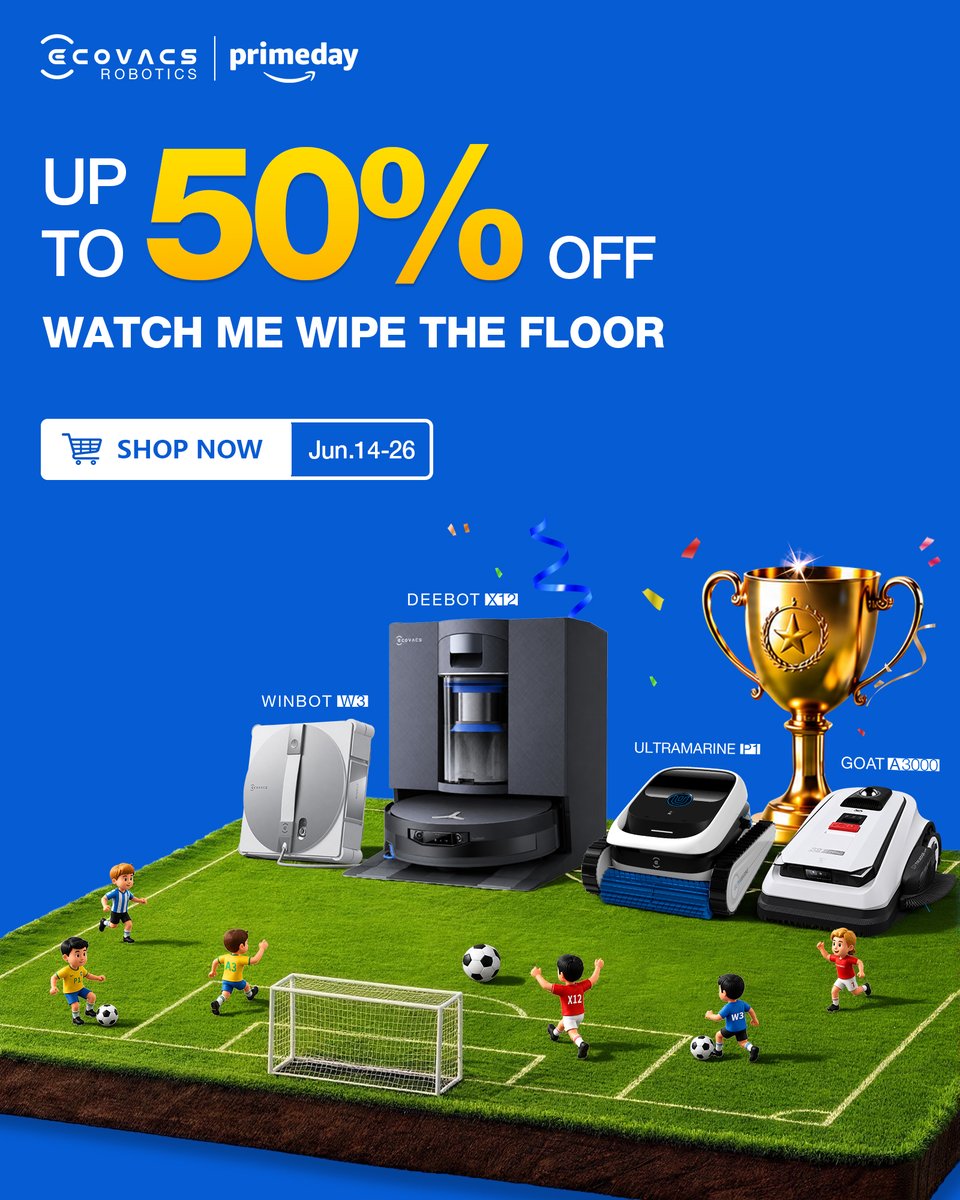 ecovacsrobotics's tweet photo. Prime Day starts now.
Save up to 50% on our most advanced robotic cleaning solutions and discover the future of effortless home care.
Shop the PrimeDay2026 event today :

https://t.co/rC8G548192 https://t.co/OhQpuH30AL