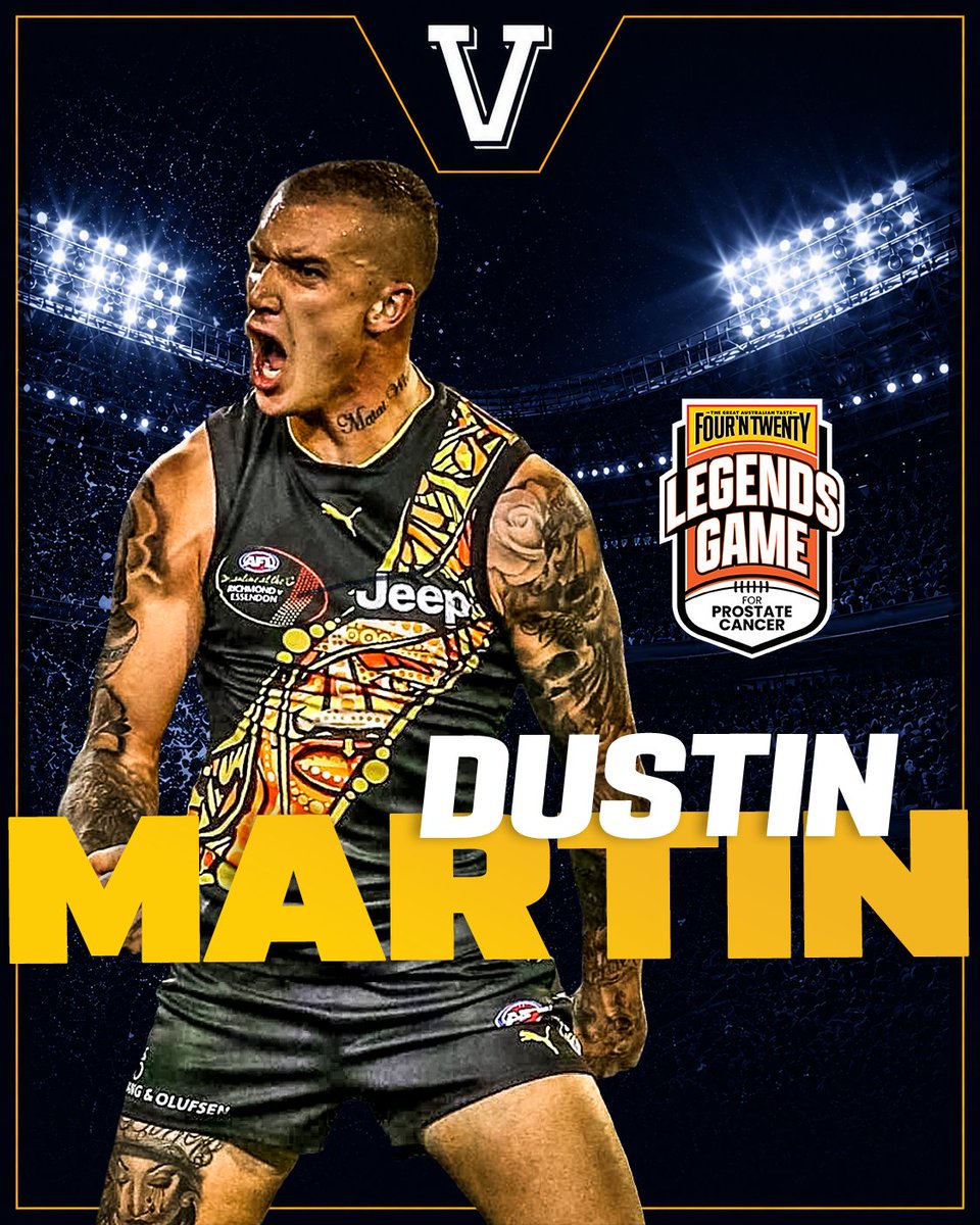 Legendsgameau's tweet photo. The Big V have their first big name for the 2026 #LegendsGame…

The best big game player we’ve ever seen... @DustinMartin4 😲🐯
 
 🎫: https://t.co/yZHQbBlUlj

#ProtectingLegends | @FOURNTWENTY | @AustProstate | @1116sen | @7AFL | @marvelstadiumau https://t.co/NOoprbhcuV