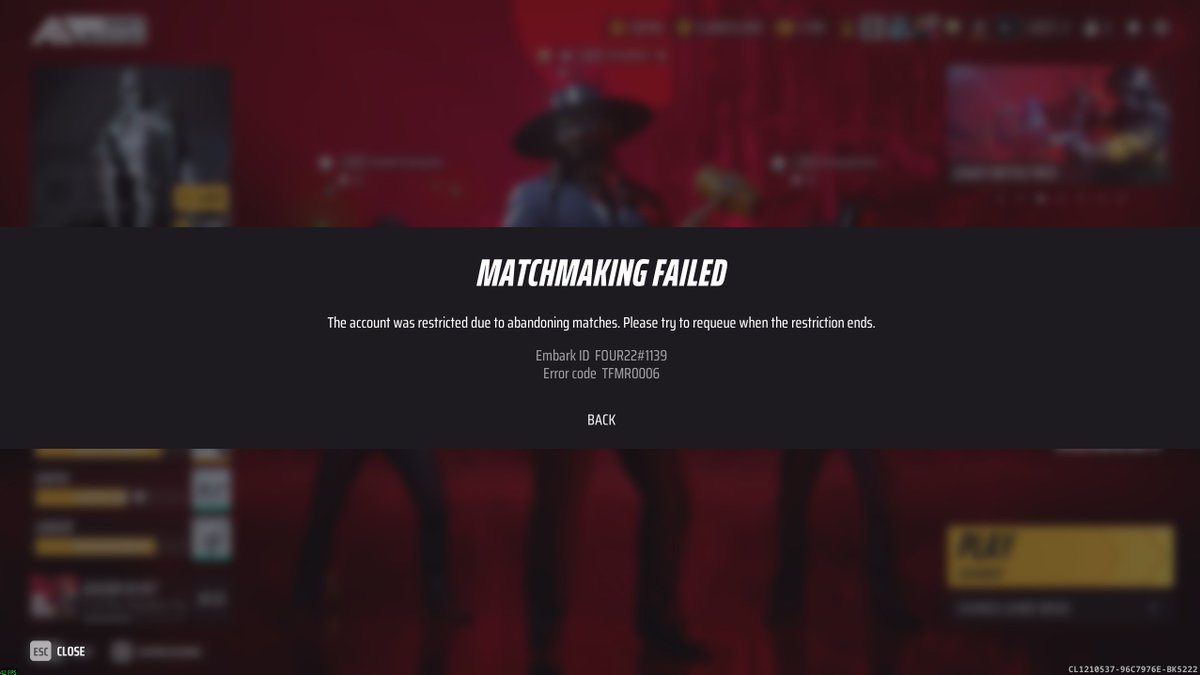FOUR22yt's tweet photo. @reachthefinals How do I get a temp ban for disconnecting due to the server going down for a second and disconnecting everyone with error code tfge0003... https://t.co/s7cJC66plL