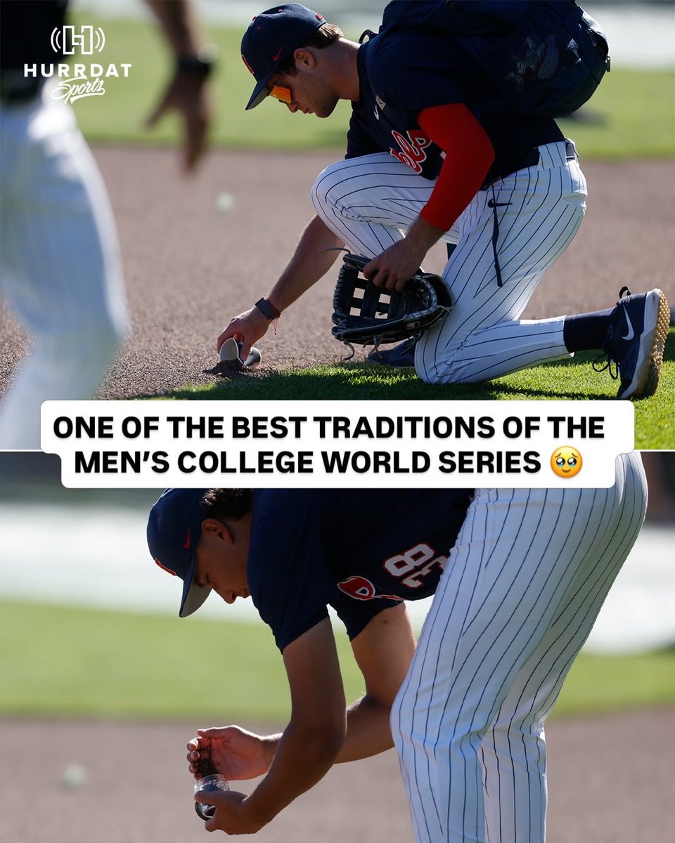 HurrdatSports's tweet photo. After a team is eliminated from the MCWS, many players collect dirt from the field in Omaha. 🥲

It’s a souvenir they can look back on forever. https://t.co/LcUyDmzNMi