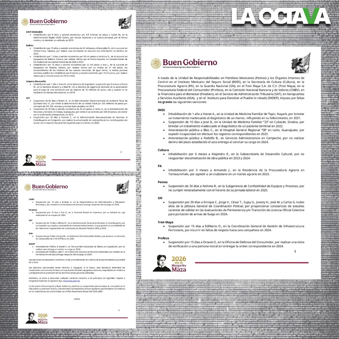 laoctavadigital's tweet photo. Además ejerció la inhabilitación de personal del @Tu_IMSS en Nayarit por “brindar un tratamiento inadecuado al diagnóstico de un menor, influyendo en su fallecimiento”. Entre otros. https://t.co/8ROlXooBlc