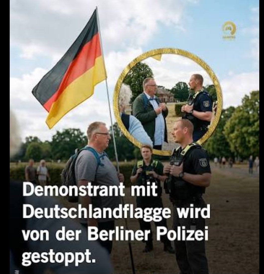 Fribo375's tweet photo. @queru_lant Beim Tragen einer Deutschlandfahne wird man dafür aber konsequent von der Polizei mit 5 Mann umzingelt. https://t.co/Iu9DUCMkOg