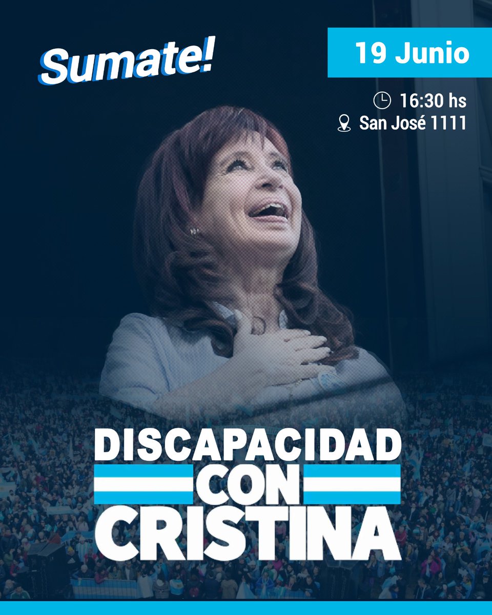 DiscapacidadNe's tweet photo. 🇦🇷 LA DISCAPACIDAD ESTÁ CON CRISTINA.

Con Cristina hubo derechos, inclusión y un Estado presente. Hoy, frente al ajuste y la persecución política, defendemos esas conquistas.

#CristinaLibre

@Sabbatella 
@MoniMacha 
@NuevoEncuentro_ 
@nebuenosaires https://t.co/0Uw0BTrmu5