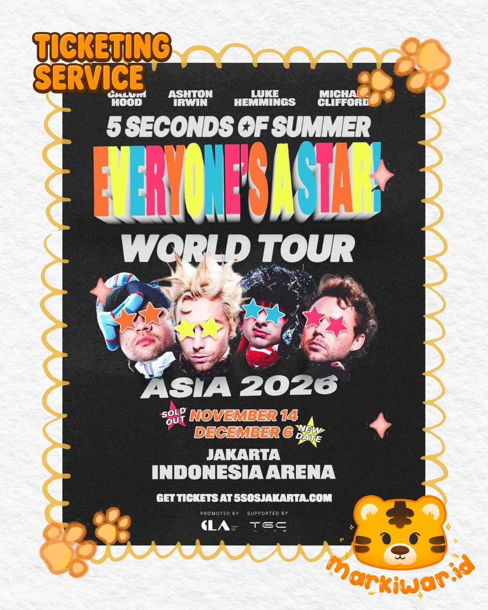 markiwar_id's tweet photo. OPEN JASTIP JASWAR | TICKETING SERVICE

5SOS ‘EVERYONE'S A STAR’ SECOND SHOW (6 DEC) in JAKARTA🐯

ఇ fee 250k/tix all section
ఇ use your own data, selfpayment ✓
ఇ international cust ✓
──
💌DM / WA for booking or any questions
https://t.co/EsPDig3k1n https://t.co/W7301KjbN3