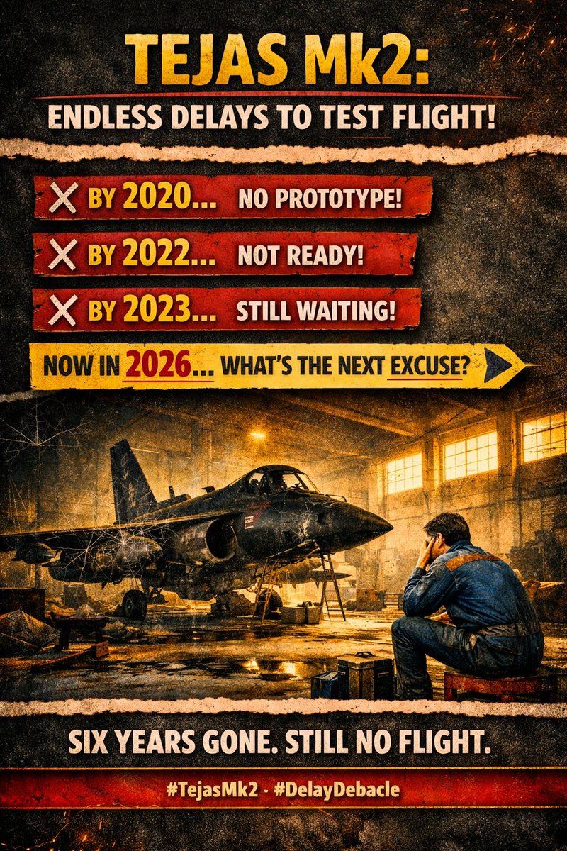 geopolyani's tweet photo. Time to hold HAL accountable.A deal signed in the mid‑2000s for 40 jets still isn’t complete.

And now, the same company promises 13 squadrons of a jet that doesn’t even have a prototype — let alone a flying machine.

India deserves results, not excuses.
#HAL #DefenceAccountability #IndiaDefence #MakeInIndia