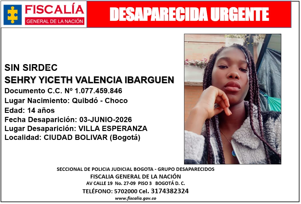 jcruzpoveda's tweet photo. Sehry Yiceth Valencia Ibarguen, desapareció el 3 de junio entre 5:00 y 6:00 pm en el barrio Villa Esperanza en la localidad de Ciudad Bolívar. Estudia en el colegio Manuela Beltrán, ubicado en Chapinero. Info por DM. https://t.co/Oz9z6nlHwN